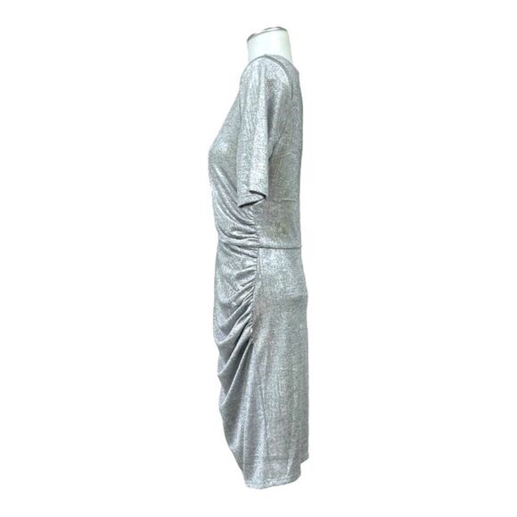 CATHERINE MALANDRINO Womens Cocktail Metallic Ruched Dress L NWT - Picture 7 of 13